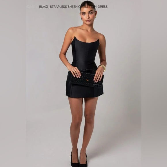 Heiress BLACK STRAPLESS SHEEN CORSET MINI DRESS sexy dark feminine glamour SMALL - Picture 6 of 14